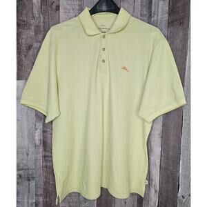 TOMMY BAHAMA Marlin 3 Button Polo Short Sleeve Shirt Embroidered Yellow Large